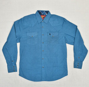 Roco Rodeo Clothing Co Men Cotton Blend Blue Size M Pearl Snap Shirt Geometric